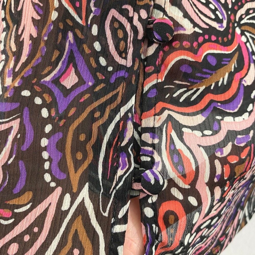 Sanctuary Blouse Women XL Floral Leaf Smocked Neck Balloon Sleeve Boho Sheer Top - Picture 10 of 12